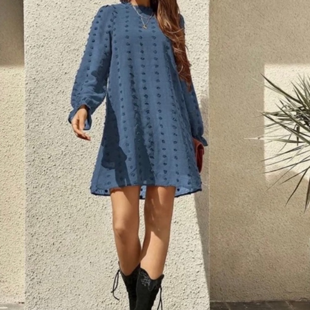 Blue Dress Swiss Polkadot dress blue grey  Swiss Polka Dot Dress XL NWT Boutique